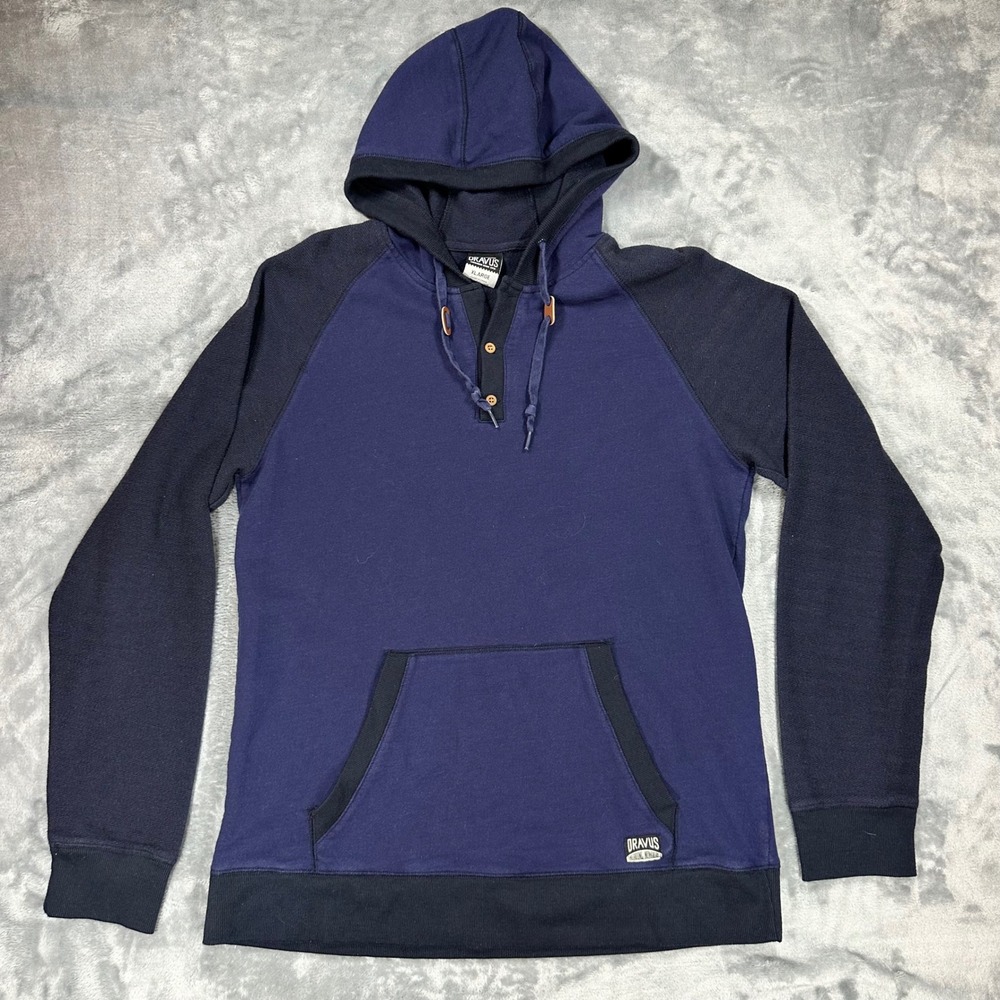 Dravus Mens Hoodie XL Blue Colorblock Henley Raglan Pullover Sweatshirt XLARGE
